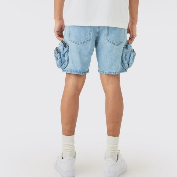 SLIM FIT CARGO POCKET DENIM SHORT - Picture 3 of 4